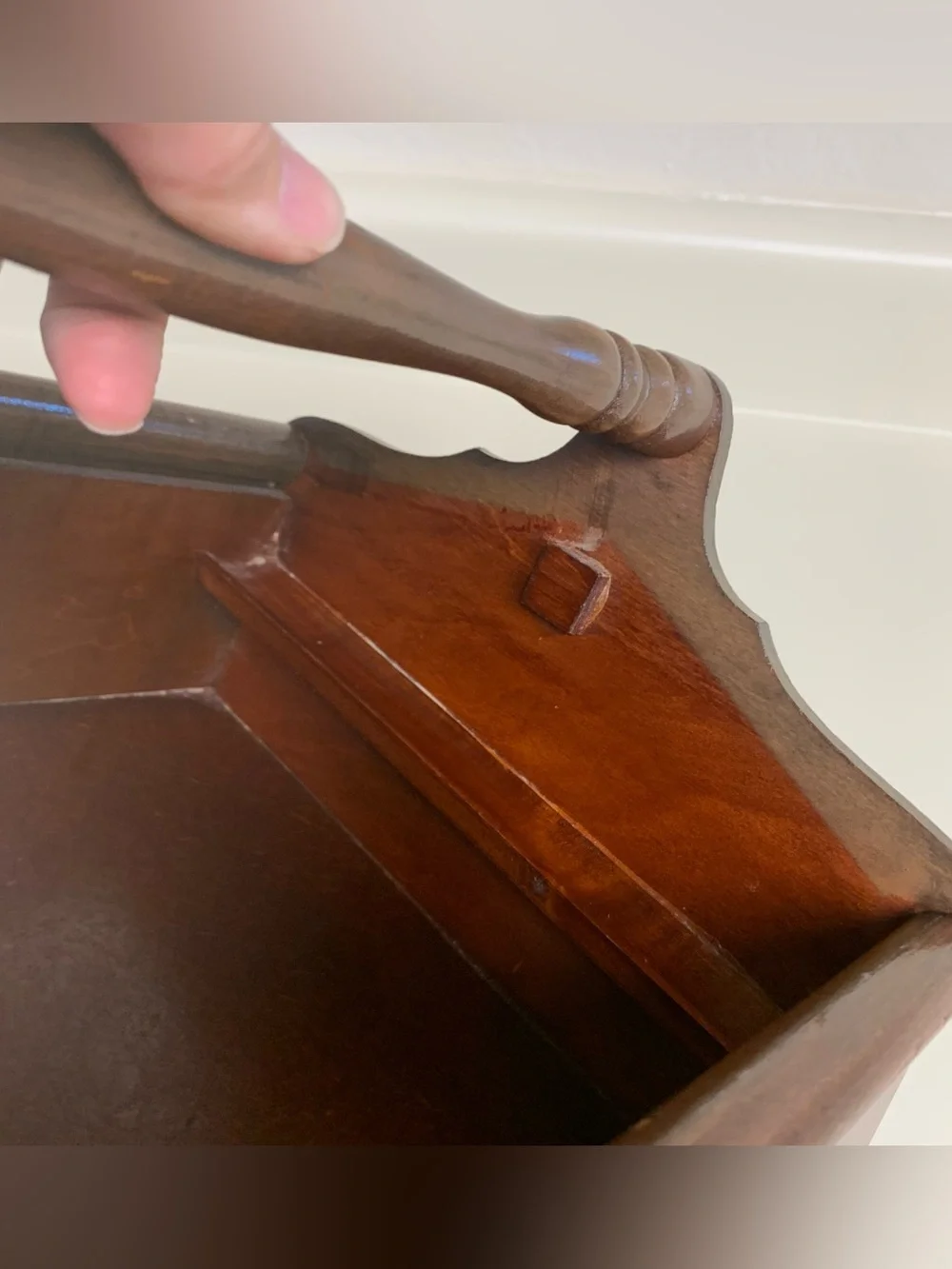 Vintage Wooden Sewing Box with Handle - Dark Brown